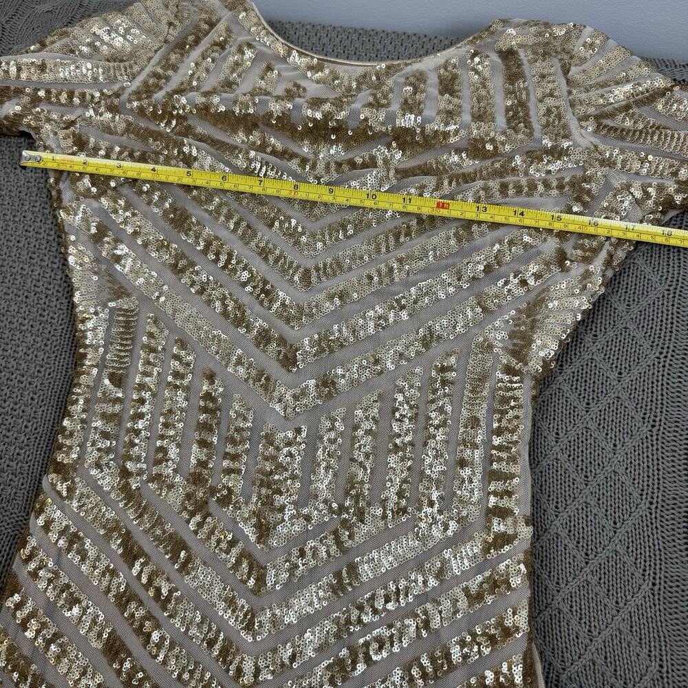 Dress the Population Lola gold sequin long sleeve bodycon mini dress M Fits S - Picture 8 of 14